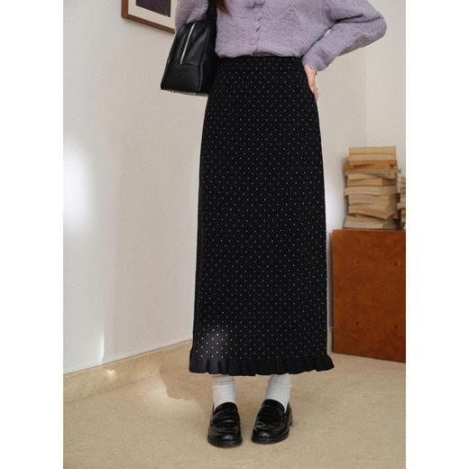 鹿向南「绻心织梦」法式黑色波点针织半身裙女秋冬显瘦A字中长裙 商品图0