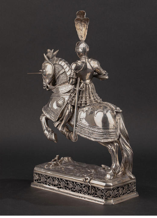 独角鹿西洋古董1927年英国伦敦出品纯银精雕「长矛骑士」主题雕像摆件一对 商品图4
