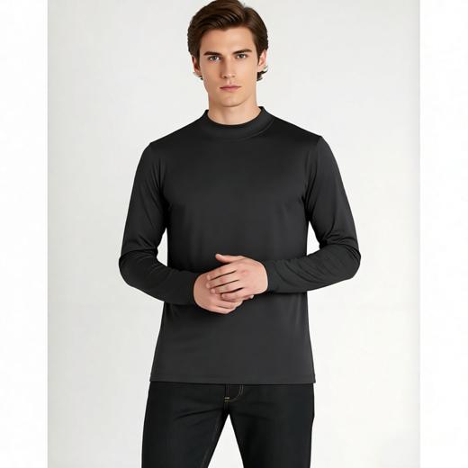 【79元到手3件  多妈团购 男女同款双面绒半高领长袖T（任意选3件加入购物车下单，拍一件不发）】280g重磅，亲肤柔软 软若无物，超级舒服，三倍弹力不拘束，保暖修身-拟盛 商品图12