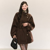 西遇复古棕色立领毛呢外套女冬季新款系带收腰气质中长款大衣SS051915 商品缩略图0