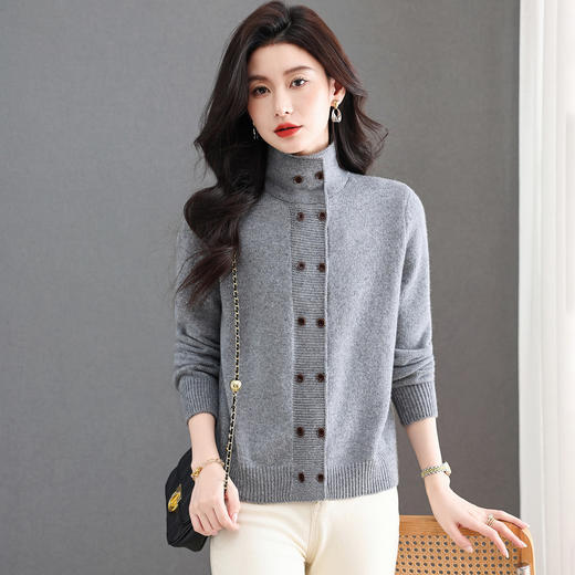 SC26-3295-178立领毛衣外套女短款冬季2025新款双排扣针织开衫内搭上衣打底衫 商品图1