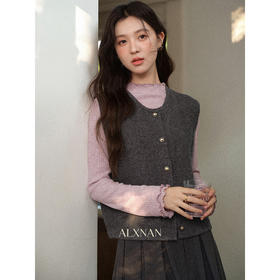 鹿向南「叠穿美学」复古灰色叠穿无袖马夹女士秋冬新款小个子上衣