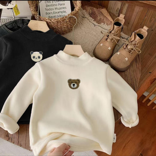 【49元2件】巧豆熊儿童打底衫秋冬季新款加绒洋气百搭上衣男童女童加厚卫衣长袖童装80-160 商品图5