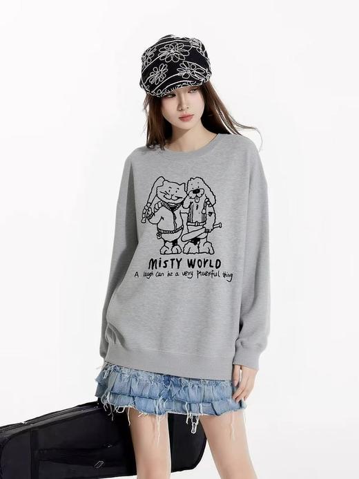 🔥🔥【潮牌卫衣】圆领牛奶绒～趣味卡通宽松加绒卫衣-喜出 商品图1