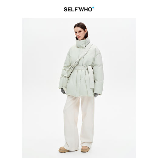 SELFWHO90白鸭绒高立领中长款羽绒服女2025冬季新款保暖绿色外套 商品图1