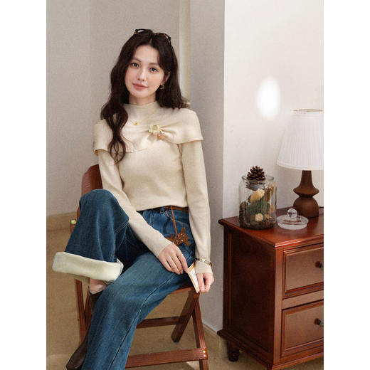 鹿向南「蓝调匠致」蓝色微喇牛仔裤女秋冬装新款高腰显瘦长款裤子 商品图2