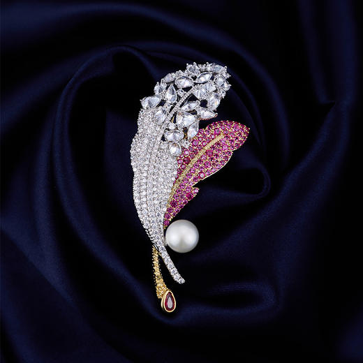 高端天然淡水珍珠羽毛胸针，奢华彩宝锆石镶嵌高级感西装配饰别针LY-Z-495 商品图0