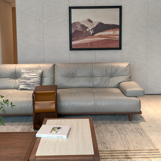 【中古风-ZG202沙发】黑胡桃/真皮/客厅/四人位皮沙发 商品图1