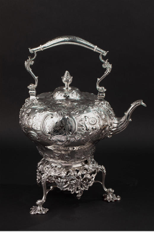 独角鹿西洋古董1845年伦敦出品乔治男爵私人定制洛可可风格纯银精雕茶炊套件 商品图2