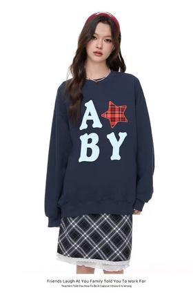 🔥🔥【潮牌卫衣】圆领牛奶绒～美式星星字母印花加绒牛奶绒卫衣-喜出