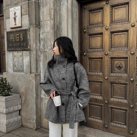 丁摩【伦敦晨雾】秋冬新款立领双面羊绒大衣韩版显瘦毛呢外套女ALWSG0204 商品图2