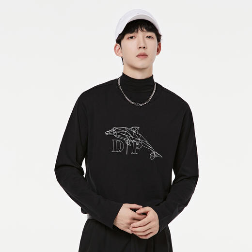 GXG男装【鲸鱼印花】秋季时尚字母男款纯棉圆领长袖t恤K&C 商品图2