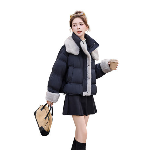 HR WYN1080休闲风羽绒服时尚休闲毛领拼接白鸭绒外套 商品图4