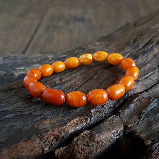 【天然正品】天然无杂裂满蜜鸡油黄约10.7*8.5MM老蜜蜡手串281125NJM14 特价 商品图5