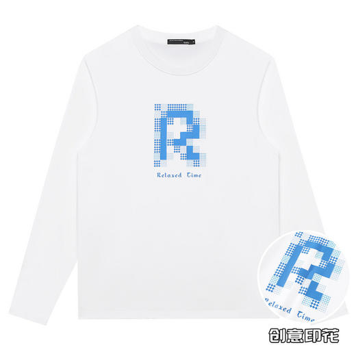 GXG男装【纯棉】春季简约字母印花男士宽松百搭圆领长袖T恤K&C 商品图2