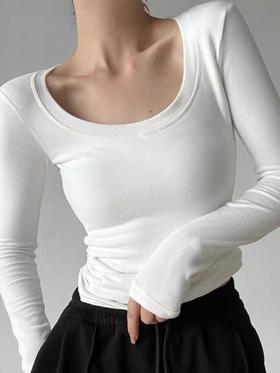 【超值特卖】U领粘胶纤维软料短款打底衫-喜出