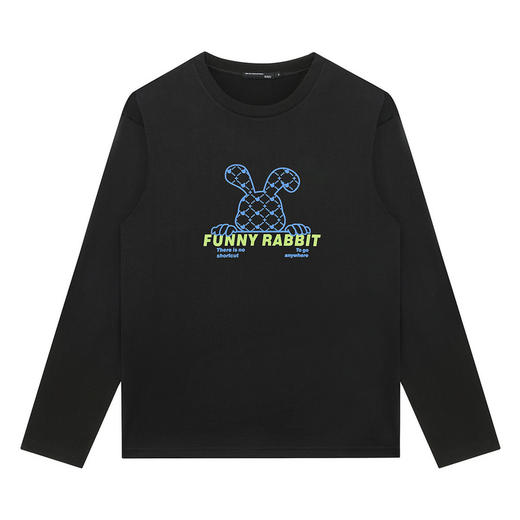 GXG男装【纯棉】秋季卡通兔子印花男女同款百搭圆领长袖T恤K&C 商品图2