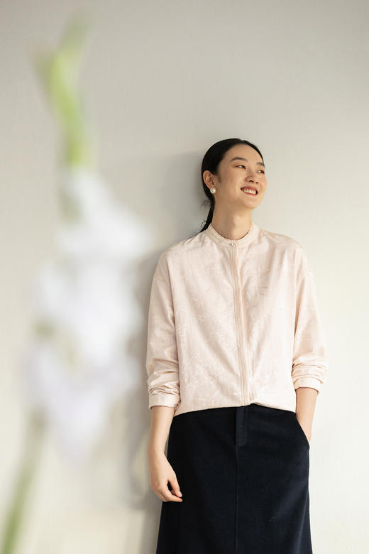 牧衣游原创 28姆米重磅提花丝棉衬衫简约气质粉色文艺衬衣 净尘客 商品图5