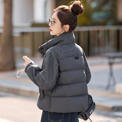 休闲时尚立领羽绒服，爆款毛呢拼接高端洋气外套HR-ZYF8896 商品图3