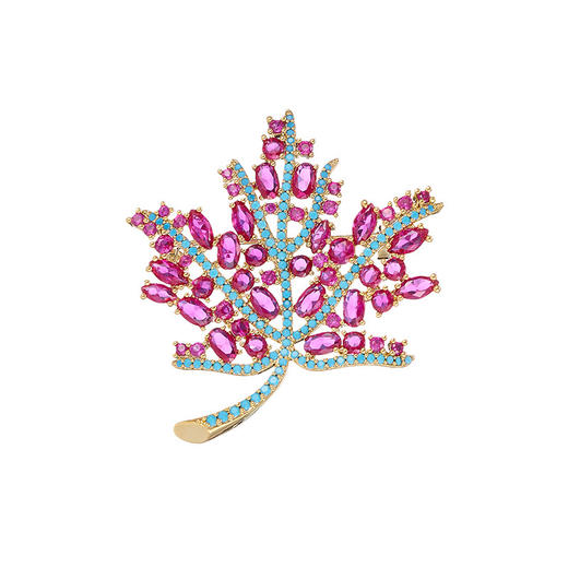 重工奢华满镶锆石红宝石，枫叶胸针高级感轻奢大衣叶子胸花LY- Z-115 商品图3
