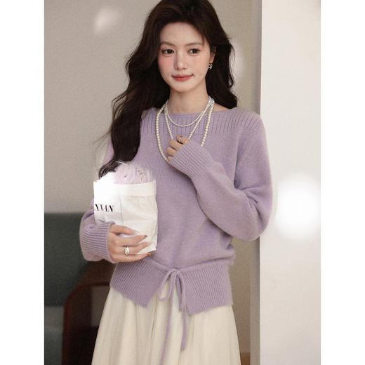 鹿向南「紫葵千日」紫色长袖针织毛衣女秋冬设计感气质叠穿上衣 商品图0
