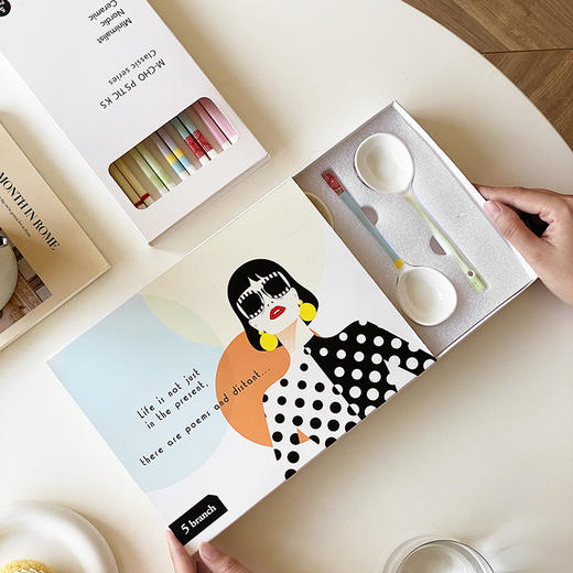 【陶瓷筷子马卡龙撞色设计】 少女心彩色ins 家用陶瓷勺子套装5双礼盒装  商品图1