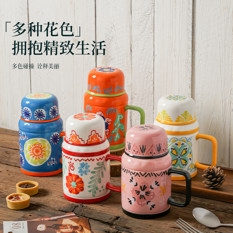 繁花手绘复古水壶杯