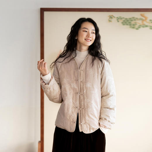 牧衣游原创 丝棉提花95级高蓬松红嘴雁绒羽绒服外套保暖粉色 幽清 商品图0