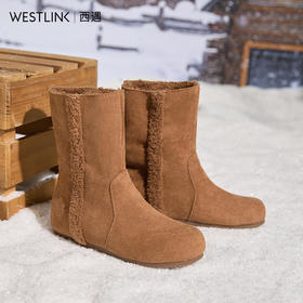 西遇勃肯雪地靴女新款冬季丑萌圆头外穿棉鞋子内增高毛毛短靴V2457348