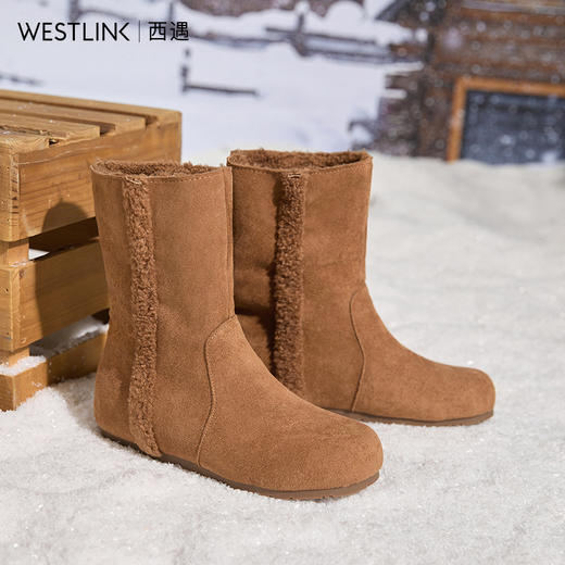 西遇勃肯雪地靴女新款冬季丑萌圆头外穿棉鞋子内增高毛毛短靴V2457348 商品图0