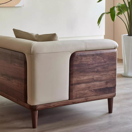 【中古风-SH-23沙发】黑胡桃/真皮/客厅/四人位皮沙发 商品图1