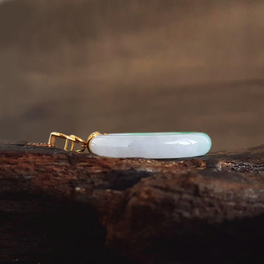 【天然正品】AU750黄金镶钻镶天然细腻糯冰种飘阳绿圆环翡翠吊坠项链301025AH75 商品图6