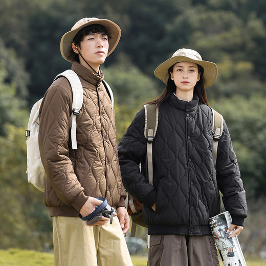 优选丨鸿星尔克 冬季户外工装情侣宽松翻领菱格潮流时尚棉服EK-YYS9802 商品图3