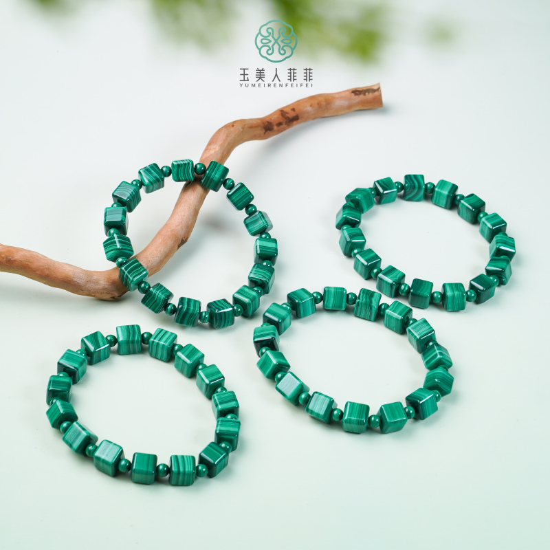 D孔雀石单圈-方糖手串约8mm