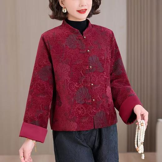 红色外套女2025秋冬新款高级感小个子夹棉短款时尚妈妈装国风棉服 商品图1