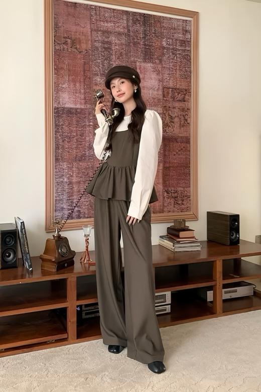 Le Malene 个性撞色拼接收腰上衣直筒裤套装 21576 商品图0