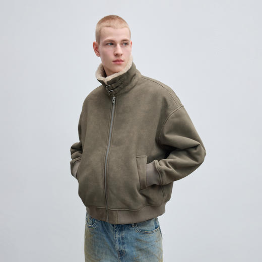 CHINISM赤尘 皮毛一体仿麂皮棉服男冬季毛领棉衣加厚羊羔绒外套 商品图3