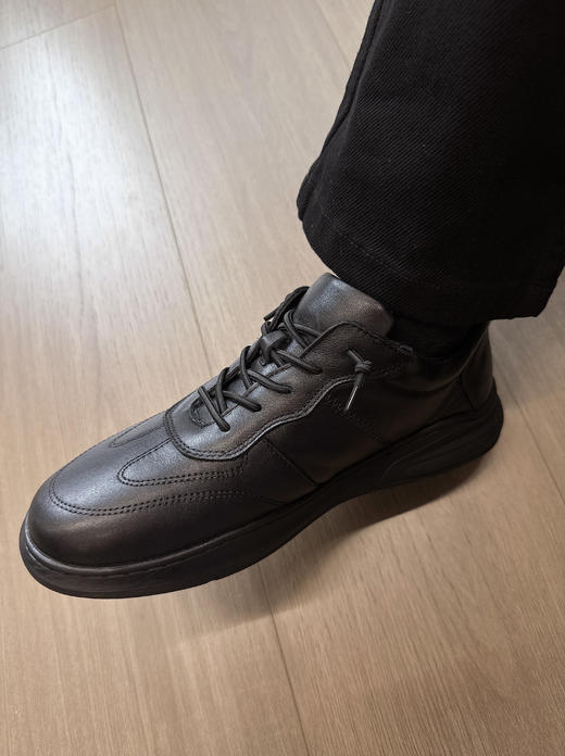 头层牛皮Ecc男士秋冬加绒松紧鞋带一脚蹬德训皮鞋 商品图1