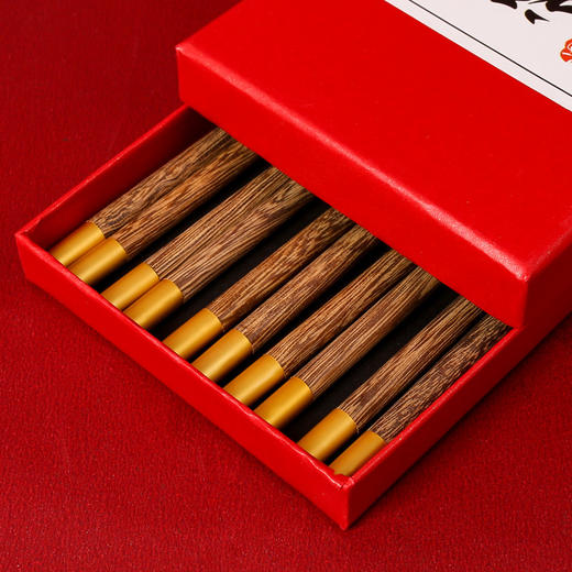 【实木筷子家用鸡翅木】红檀木国潮筷子礼品套装 一人一筷5双盒装  商品图11
