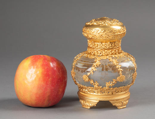 独角鹿西洋古董19世纪法国出品繁花卷叶主题铜鎏金精雕装饰蚀刻水晶墨水瓶 商品图1