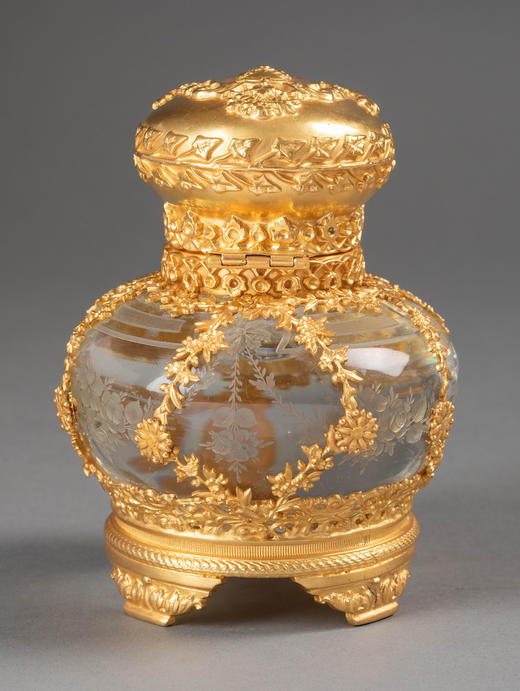 独角鹿西洋古董19世纪法国出品繁花卷叶主题铜鎏金精雕装饰蚀刻水晶墨水瓶 商品图4