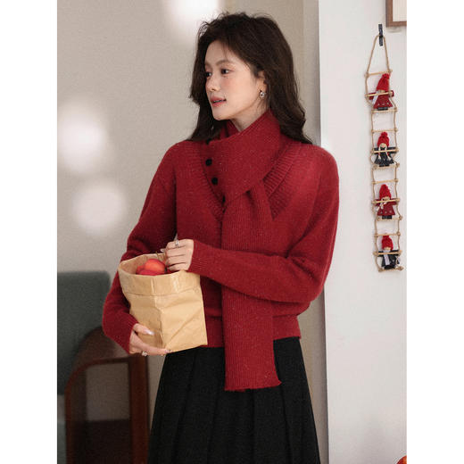 鹿向南「莓果絮语」酒红色法式V领毛衣秋冬季法式慵懒百搭上衣女 商品图2