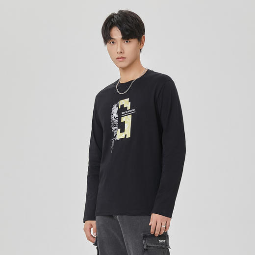 GXG男装【纯棉】春季时尚百搭圆领上衣男款休闲长袖T恤K&C 商品图2