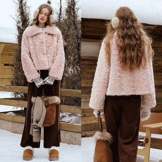 OLrain欧芮儿2025新款女冬季大翻领仿皮毛一体环保皮草短款外套 商品图2