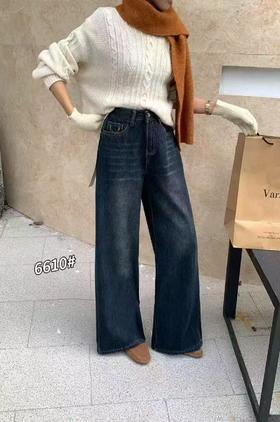 🔥🔥【2025爆款牛仔】软料加绒厚笑脸款～86205/6610复合一体360立体弹力阔腿裤直筒裤-喜出