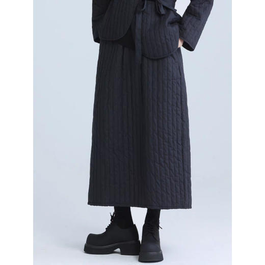 设计感小众日系冷淡风复古夹棉加厚半身裙女2025冬款中长款夹棉裙 商品图3