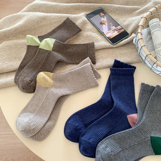 丁摩 【6双装】秋冬羊毛女袜复古色系加厚中筒保暖休闲堆堆袜女袜5ZF-176N 商品图3
