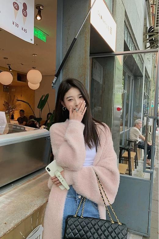 LNNNS 知性优雅粉色中长款针织开衫 21399 商品图5