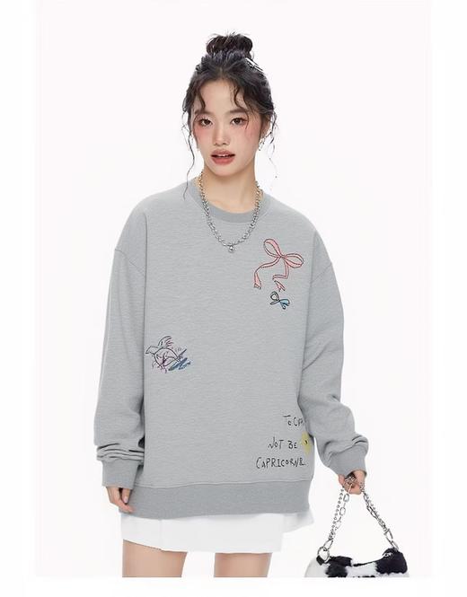 🔥🔥【潮牌卫衣】圆领牛奶绒～情侣款蝴蝶结印花加绒卫衣-喜出 商品图1