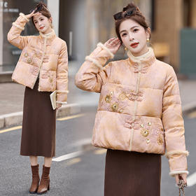新中式重工刺绣，拼水貂毛羽绒服保暖外套HR-BBL5211